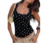 Yoisdtxc Women Polka Dots Tank Top Sleeveless Open Back U Neck Slim Fitted Cropped Basic Tee (A-Black, XL)
