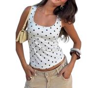 Yoisdtxc Women Polka Dots Tank Top Sleeveless Open Back U Neck Slim Fitted Cropped Basic Tee (A-White, XL)