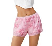 Yoisdtxc Women Sequin Mini Shorts Beaded Flower Elastic Waist Casual Shorts Summer Streetwear (Pink, XL)