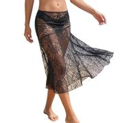 Yoisdtxc Women Sheer Lace Long Summer Skirts Low Rise See Through Cover Up for Beach Seaside (A-Black, S)
