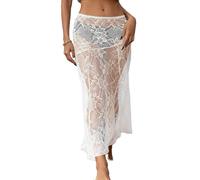 Yoisdtxc Women Sheer Lace Long Summer Skirts Low Rise See Through Cover Up for Beach Seaside (A-White, S)