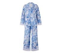 Yoisdtxc Women Soft Satin Pajamas Set Long Sleeve Floral Print Button Down Shirt Wide Leg Pants 2 Piece Silk Pjs Lounge Set (A-Light Blue, S)