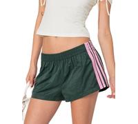 Yoisdtxc Women Striped Athletic Shorts Elastic Waistband Low Rise Baggy Short Workout Sport Sweat Shorts (A-Green, L)