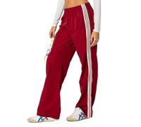Yoisdtxc Women Striped Track Pants Elastic Waist Straight Leg Baggy Sweatpants Side Stripes Patchwork Pants with Pockets (A-Red, L)