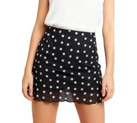 Yoisdtxc Women Summer Polka Dot Mini Skirts Low Rise Double Decker Semi Sheer Skirt with Ruffle Edge for Casual Party Work (B-Black, L)