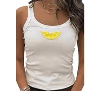 Yoisdtxc Women Summer Sleeveless Tank Top Cute Embroidered Bead Patterns U Neck Tops Slim Fit Cropped Cami for Beach (A-Lemon, S)