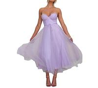Yoisdtxc Women Tulle Formal Evening Dress Solid Color Backless Corset Evening Gown for Cocktail Wedding Party Dress (A-Lavender Purple, M)