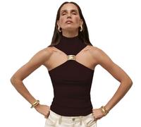 Yoisdtxc Women's Halter Neck Tops Stylish Ring Design Slim Fit Bare Shoulder Sleeveless Tank Tops (Chocolate, XL)