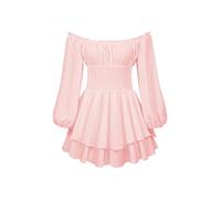 Yoisdtxc Women's Retro Fairy Lace Mini Skirt Off Shoulder Backless Ruffles Solid Color Y2K Tube Top Dress Street Wear (C-Pink, M)
