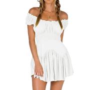 Yoisdtxc Women's Retro Fairy Lace Mini Skirt Off Shoulder Backless Ruffles Solid Color Y2K Tube Top Dress Street Wear (D-White, S)