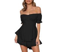 Yoisdtxc Women's Retro Fairy Lace Mini Skirt Off Shoulder Backless Ruffles Solid Color Y2K Tube Top Dress Street Wear (B-Black, S)