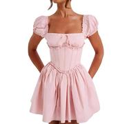 Yoisdtxc Women's Retro Fairy Lace Mini Skirt Off Shoulder Backless Ruffles Solid Color Y2K Tube Top Dress Street Wear (E-Pink, L)