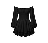 Yoisdtxc Women's Retro Fairy Lace Mini Skirt Off Shoulder Backless Ruffles Solid Color Y2K Tube Top Dress Street Wear (C-Black, XL)