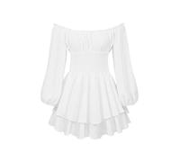 Yoisdtxc Women's Retro Fairy Lace Mini Skirt Off Shoulder Backless Ruffles Solid Color Y2K Tube Top Dress Street Wear (C-White, L)