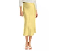 Yoisdtxc Womens Satin Maxi High Waist Skirt Long Skirts Silk Midi Skirt Solid Color Zipper Elegant Work Skirts (Yellow, S)