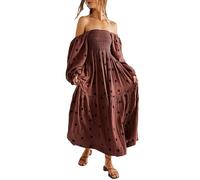 Yoisdtxc Women's Summer Casual Long Dress 3D Embroidered Flowers Square Neck Puff Sleeve Fashion Backless A-line Dress (C-Brown, S)