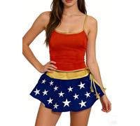 Yoisdtxc Women's Super Hero Costume Camisole Star Short and Red Cloak Cosplay Set (C-Red, S)