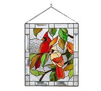 YOISMO Stained Bird Window Hanging Suncatcher - Stained Acrylic birds-on-a-wire window panel, Window Decorations for Home (20×20 cm)