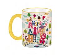 YOIUE Funny Coffee Mug - 11Oz Cups 330ml - Colored Mug Cup - Gift for Birthday,Work,Office,Cartoon Style with Symbols of Amsterdam,White Printed Coffee Cupgift
