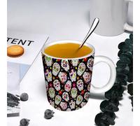 YOIUE Funny Coffee Mug - 11Oz Cups 330ml - Colored Mug Cup - Gift for Birthday,Work,Office,Day of The Dead Sugar Skull,White Printed Coffee Cupgift