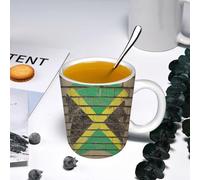 YOIUE Funny Coffee Mug - 11Oz Cups 330ml - Colored Mug Cup - Gift for Birthday,Work,Office,Flag of Jamaica or Jamaican Banner on Brick Texture,White Printed Coffee Cupgift