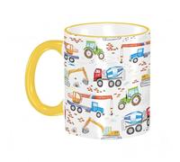 YOIUE Funny Coffee Mug - 11Oz Cups 330ml - Colored Mug Cup - Gift for Birthday,Work,Office,Kids Drawn Construction Trucks Tractor Excavator Crane Cement Mixer Doodle pa,White Printed Coffee Cupgift