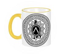 YOIUE Funny Coffee Mug - 11Oz Cups 330ml - Colored Mug Cup - Gift for Birthday,Work,Office,Label with The Greek Pattern. Silhouette of The Spartan Soldier,White Printed Coffee Cupgift