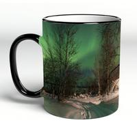 YOIUE Funny Coffee Mug - 11Oz Cups 330ml - Colored Mug Cup - Gift for Birthday,Work,Office,Northern Lights Aurora Borealis in Finland,White Printed Coffee Cupgift