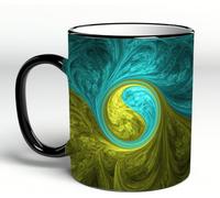 YOIUE Funny Coffee Mug - 11Oz Cups 330ml - Colored Mug Cup - Gift for Birthday,Work,Office,Spiers, Zen Eastern Spiral Psychedelic Figure with Sunny Side Asian Ethnic, Bl,White Printed Coffee Cupgift