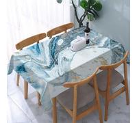 YOIUE Tablecloth,Table Cloth for Rectangle,Abstract Blue Swirls Marble Ripples Ocean l Luxury Gold Teal Agate Art,Wrinkle Resistant Decorative Table Cover for Kitchen Dining Parties Picnic 54 x 72 in