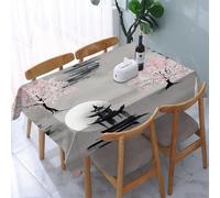YOIUE Tablecloth,Table Cloth for Rectangle,Cherry blossom trees. Pagoda moon Japanese scenery seamless pattern. S,Wrinkle Resistant Decorative Table Cover for Kitchen Dining Parties Picnic 54 x 72 in