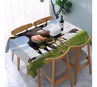YOIUE Tablecloth,Table Cloth for Rectangle,The portrait of cow sniffing background of green field. Farm animals.,Wrinkle Resistant Decorative Table Cover for Kitchen Dining Parties Picnic 54 x 72 in