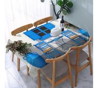 YOIUE Tablecloth,Table Cloth for Rectangle,Travel decor, traditional Greek design, vacation summer flowers window,Wrinkle Resistant Decorative Table Cover for Kitchen Dining Parties Picnic 54 x 72 in