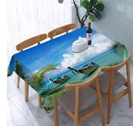YOIUE Tablecloth,Table Cloth for Rectangle,Travel,Exotic Hawaiian Beach with Palm Trees and Fishing Boats Paradis,Wrinkle Resistant Decorative Table Cover for Kitchen Dining Parties Picnic 54 x 72 in