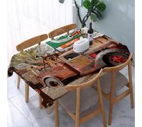 YOIUE Tablecloth,Table Cloth for Rectangle,Vintage Farm Truck Retro Old Car and Old Signs at Western Countryside,Wrinkle Resistant Decorative Table Cover for Kitchen Dining Parties Picnic 54 x 72 in