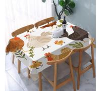 YOIUE Tablecloth,Table Cloth for Rectangle,with cute ros chickens hens and plants on white background.,Wrinkle Resistant Decorative Table Cover for Kitchen Dining Parties Picnic 54 x 72 in