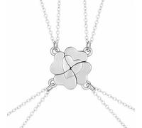 YOIVY BFF Best Friend Four Leaf Clover Necklace Best Friend Sister 4 Pcs Gold Silver Heart Pendant Bestie Friendship Long Distance Necklace for Women Friends, Zinc, No Gemstone