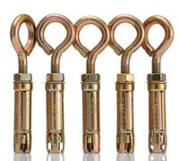 YoiYee M6 Concrete Eye Anchor Bolts, Heavy Duty Masonry Expansion, 5 Pack | 10mm drill hole size, 50mm length, grade 4.8 yellow zinc-plated steel, for wire rope & cable anchoring