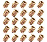 YoiYee M8 x 17mm Threaded Insert Nuts for Wood Furniture, 25 Pack | Carbon steel body, yellow zinc plated, 13mm outer diameter, 14mm flange head, fits 11mm hole, 8mm internal hex drive