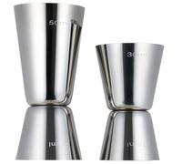 YoiYee Twin Pack Stainless Steel Cocktail Jiggers, Dual Measure 25/50ml & 15/30ml Bar Measuring Cups for Accurate Spirit and Drink Mixing