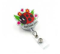YOJO Cute Ladybug Badge Reel, Aesthetic Retractable ID Badge Holder with Alligator Clip & 26" Nylon Cord, Acrylic Name Tag Accessories for Nurse, Teacher and Office