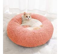 YOJOGEE Small Cat Bed for Indoor Cats, Self-Warming Donut Kitty Bed for Small Cats Keeping Warm, Washable Pet bed with Anti Slip Base, Pink 40cm