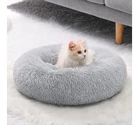 YOJOGEE Small Cat Bed for Indoor Cats, Self-Warming Donut Kitty Bed for Small Cats Keeping Warm, Washable Pet bed with Anti Slip Base, Grey 40cm