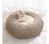 YOJOGEE Small Cat Bed for Indoor Cats, Self-Warming Donut Kitty Bed for Small Cats Keeping Warm, Washable Pet bed with Anti Slip Base, Khaki 40cm