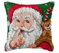 YOJOLO Latch Hook Kit Cushion Making Kits Pre-Printed Christmas Santa Claus Pattern Pillowcase Cross Stitch Handcraft Needlework Xmas Arts Craft for Adults Kids,43 * 43cm/16.9 * 16.9 in