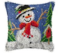 YOJOLO Latch Hook Kit for Adults Kids Pre-Printed Snowman Pattern Christmas Pillowcase Cushion Making Kits Cross Stitch Handcraft Needlework Xmas Arts Craft Home Decor,43 * 43cm/16.9 * 16.9 in