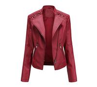 YOJOLO Women's Leather Jacket Faux Leather Moto Jacket Slim Zip-Up Biker Jacket Spring Autumn Leather Coat Outwear,red,L
