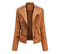 YOJOLO Women's Leather Jacket Faux Leather Moto Jacket Slim Zip-Up Biker Jacket Spring Autumn Leather Coat Outwear,camel,XL