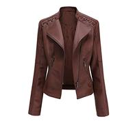 YOJOLO Women's Leather Jacket Faux Leather Moto Jacket Slim Zip-Up Biker Jacket Spring Autumn Leather Coat Outwear,coffee,S