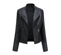 YOJOLO Women's Leather Jacket Faux Leather Moto Jacket Slim Zip-Up Biker Jacket Spring Autumn Leather Coat Outwear,Black,3XL